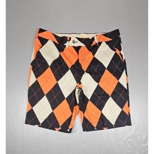 Loudmouth Golf Short Mens 38 Orange Black White Argyle Diamond Preppy Casual